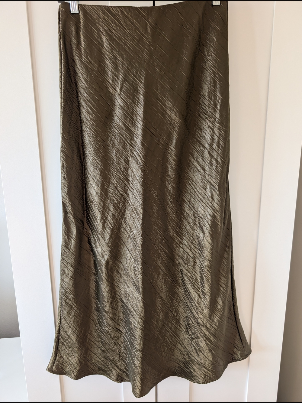 Mint Velvet Olive Satin Bias Midi Skirt